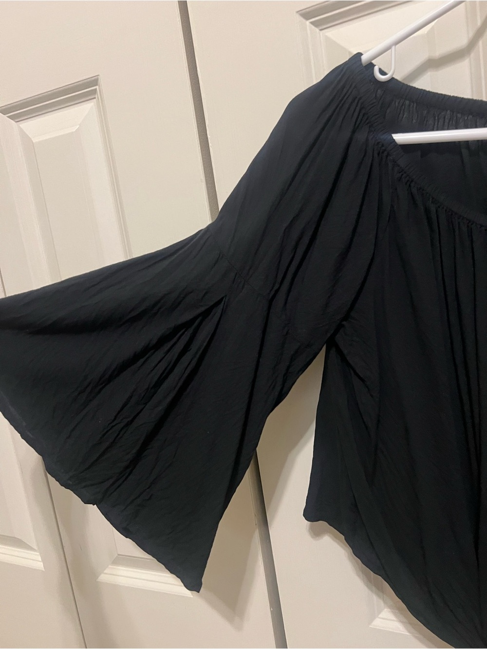 Women's Black  Tie-Front Top with quarter bell sleeves - Picture 2 of 3